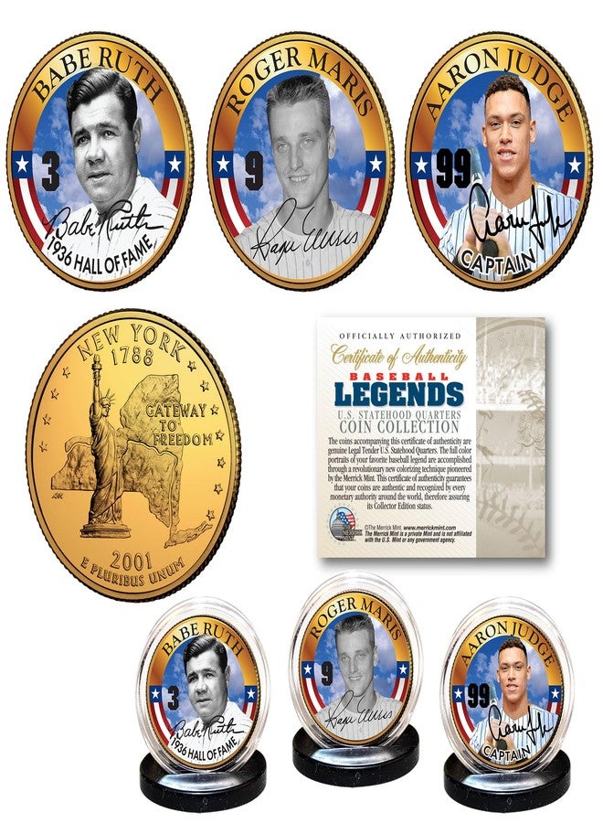 Merrick Mint Babe Ruth - Roger Maris - Aaron Judge Yankee Home Run Greats New York Statehood Quarters 3-Coin Set - Officially Licensed - Image 3